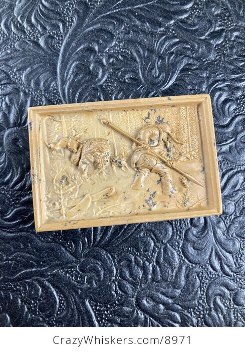 Man and Dogs Hunting a Bear Carved Mini Art Jasper Stone Pendant Cabochon Jewelry - #T9rZibfpG3U-5