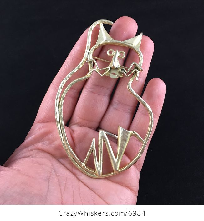 Massive Gold Toned Kitty Cat Shoulder Brooch Pin Jewelry - #jmvIytZ85pQ-1
