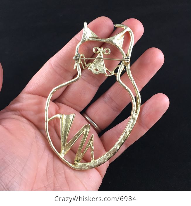 Massive Gold Toned Kitty Cat Shoulder Brooch Pin Jewelry - #jmvIytZ85pQ-6