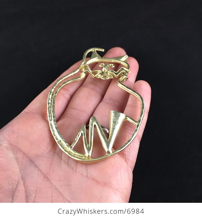 Massive Gold Toned Kitty Cat Shoulder Brooch Pin Jewelry - #jmvIytZ85pQ-2