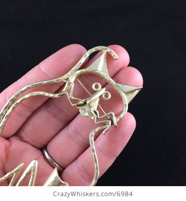 Massive Gold Toned Kitty Cat Shoulder Brooch Pin Jewelry - #jmvIytZ85pQ-4