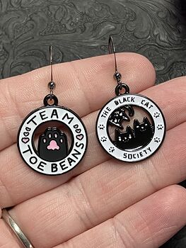 Mis Matched Black Cat Society and Team Toe Beans Earrings #SV9Qo9bLpyA