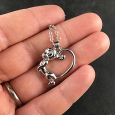Monkey Forming Half of a Heart Silver Heart Jewelry Necklace Pendant #hhDGZjL5IsY