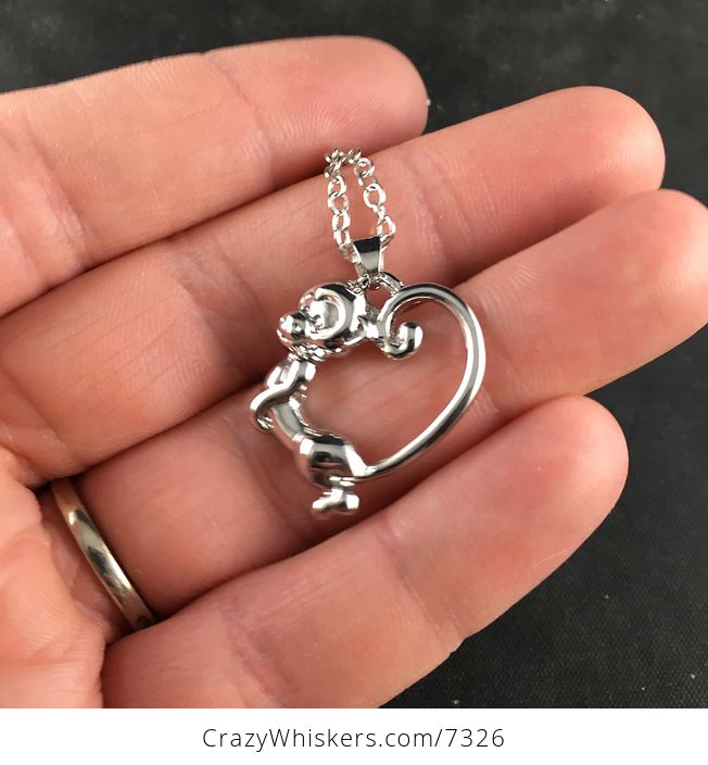 Monkey Forming Half of a Heart Silver Heart Jewelry Necklace Pendant - #hhDGZjL5IsY-3