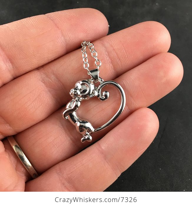 Monkey Forming Half of a Heart Silver Heart Jewelry Necklace Pendant - #hhDGZjL5IsY-1