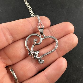 Monkey Forming Half of a Silver Heart with Rhinestones Jewelry Necklace Pendant #QxIA9LHXn54