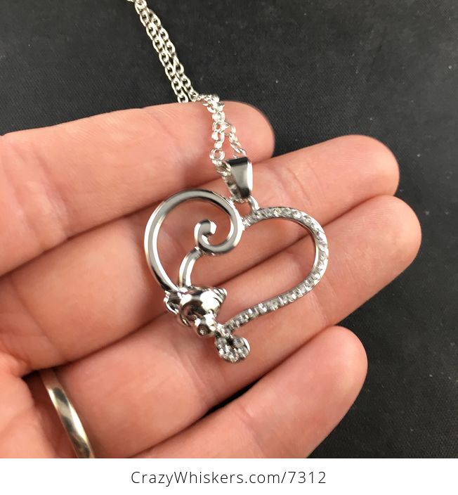 Monkey Forming Half of a Silver Heart with Rhinestones Jewelry Necklace Pendant - #QxIA9LHXn54-2