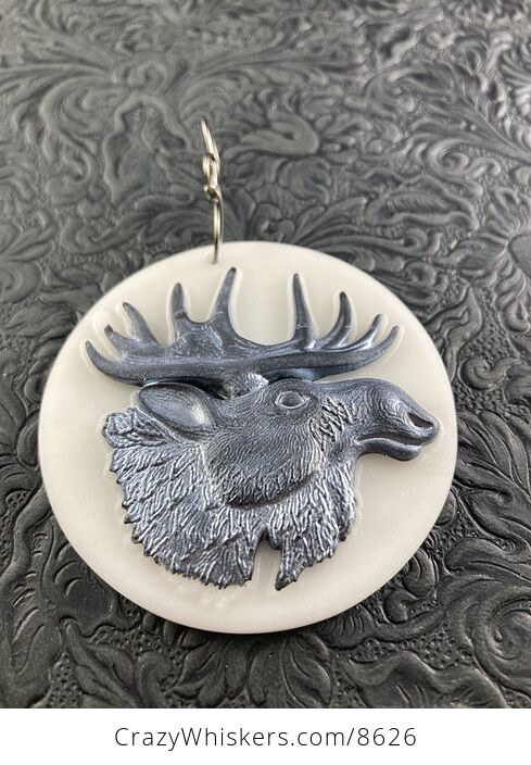 Moose Carved Black Jasper and White Jade Stone Jewelry Pendant - #lXXhOl0vN4g-3