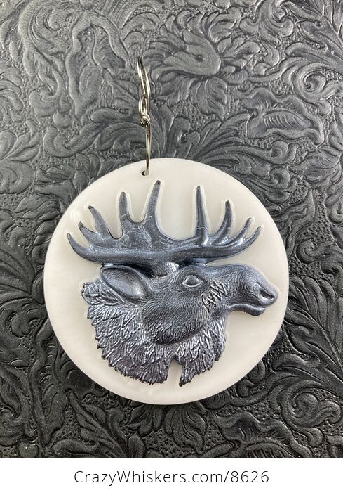 Moose Carved Black Jasper and White Jade Stone Jewelry Pendant - #lXXhOl0vN4g-2