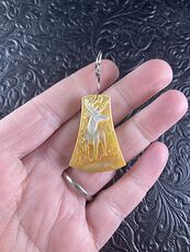Moose Carved in Mother of Pearl Shell Mini Art Ornament Pendant Jewelry #HF43e4tycFY