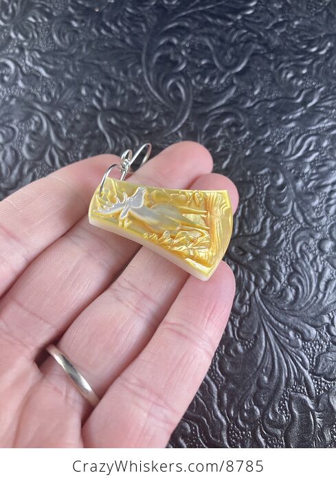 Moose Carved in Mother of Pearl Shell Mini Art Ornament Pendant Jewelry - #HF43e4tycFY-4