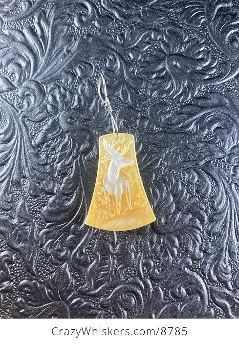 Moose Carved in Mother of Pearl Shell Mini Art Ornament Pendant Jewelry - #HF43e4tycFY-5