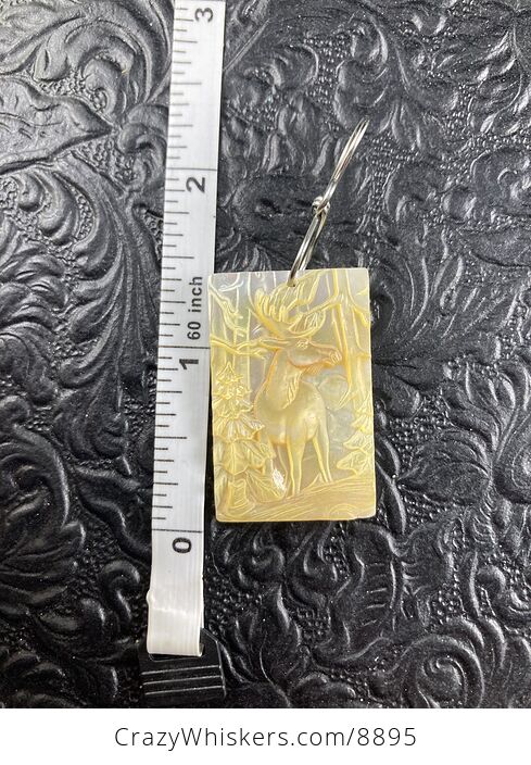 Moose Carved in Mother of Pearl Shell Mini Art Ornament Pendant Jewelry - #mP72QG6X86o-5