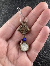 Moose Carved in Mother of Pearl Shell with Lapis Lazuli on Wood Mini Art Ornament Pendant Jewelry #ai840DtmdXA