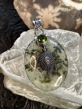 Natural Green Prehnite with Epidote Turtle Crystal Stone Jewelry Pendant #dwHHiEPDQls