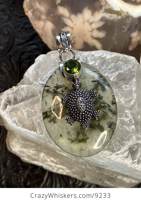Natural Green Prehnite with Epidote Turtle Crystal Stone Jewelry Pendant - #dwHHiEPDQls-1
