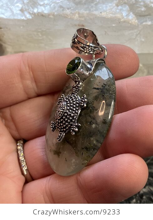 Natural Green Prehnite with Epidote Turtle Crystal Stone Jewelry Pendant - #dwHHiEPDQls-3