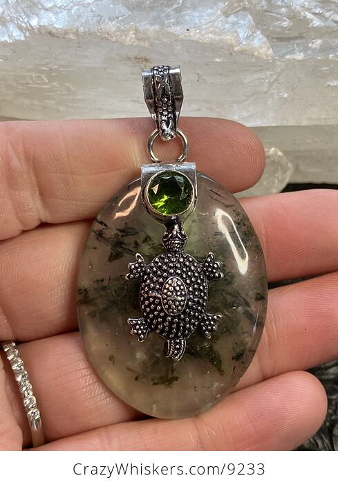 Natural Green Prehnite with Epidote Turtle Crystal Stone Jewelry Pendant - #dwHHiEPDQls-2