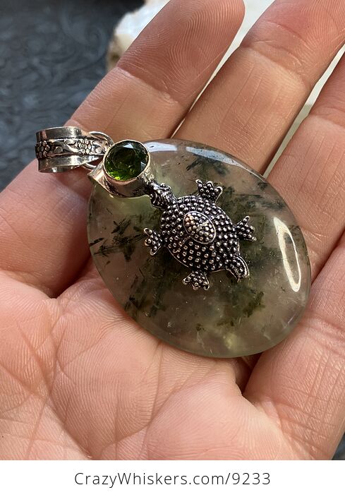 Natural Green Prehnite with Epidote Turtle Crystal Stone Jewelry Pendant - #dwHHiEPDQls-5