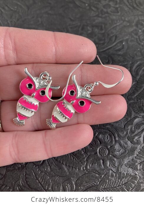 Neon Hot Pink and White Owl Jewelry Earrings - #pEssVeXZIjM-3