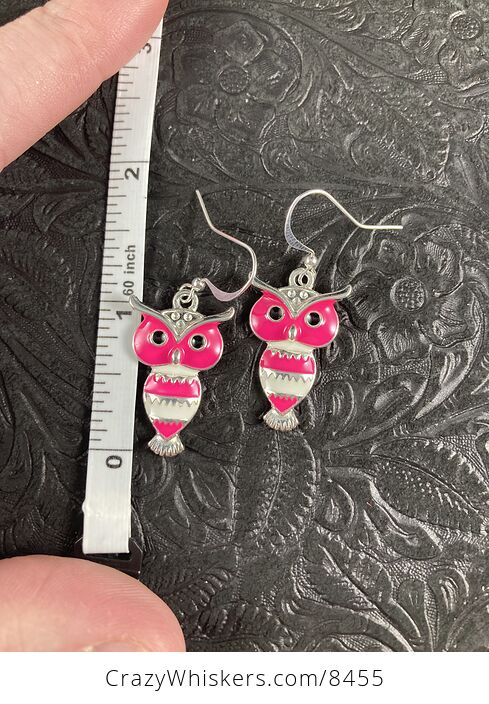 Neon Hot Pink and White Owl Jewelry Earrings - #pEssVeXZIjM-4