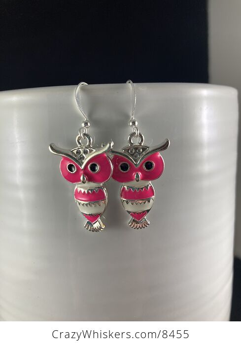 Neon Hot Pink and White Owl Jewelry Earrings - #pEssVeXZIjM-5