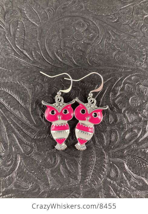 Neon Hot Pink and White Owl Jewelry Earrings - #pEssVeXZIjM-2