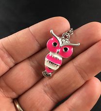 Neon Hot Pink and White Owl Pendant Necklace #WVU3SStC8tI
