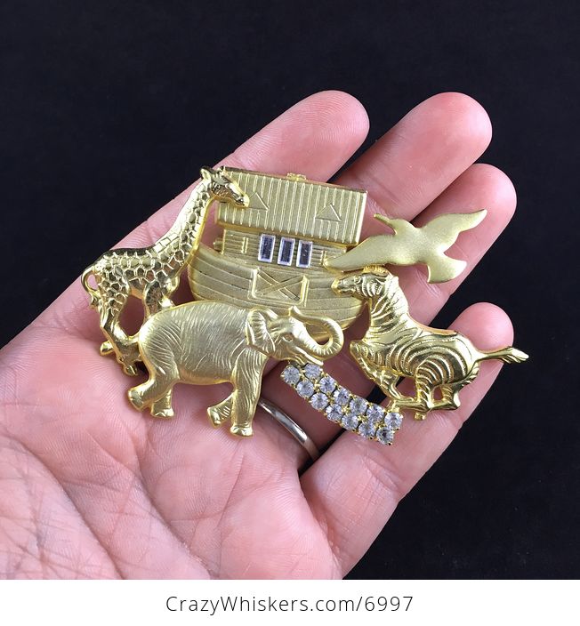 Noahs Ark Giraffe Elephant Seagull Zebra Rhinestone Brooch Pin Jewelry - #oCzsaKl9hMI-1