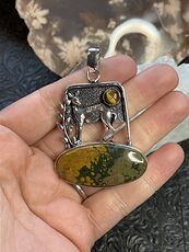 Ocean Jasper Crystal Stone Deer Jewelry Pendant #ugy8Q2L269s