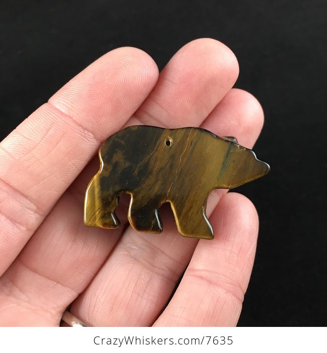On Hold for Laurie Stunning Carved Brown Tigers Eye Stone Walking Bear Pendant - #ahQ1osLkUiI-4