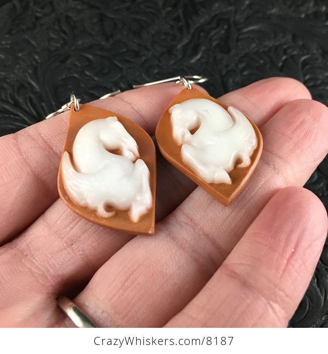 Orange Jasper and White Jade Pegasus Earrings - #cor4QuntLho-2
