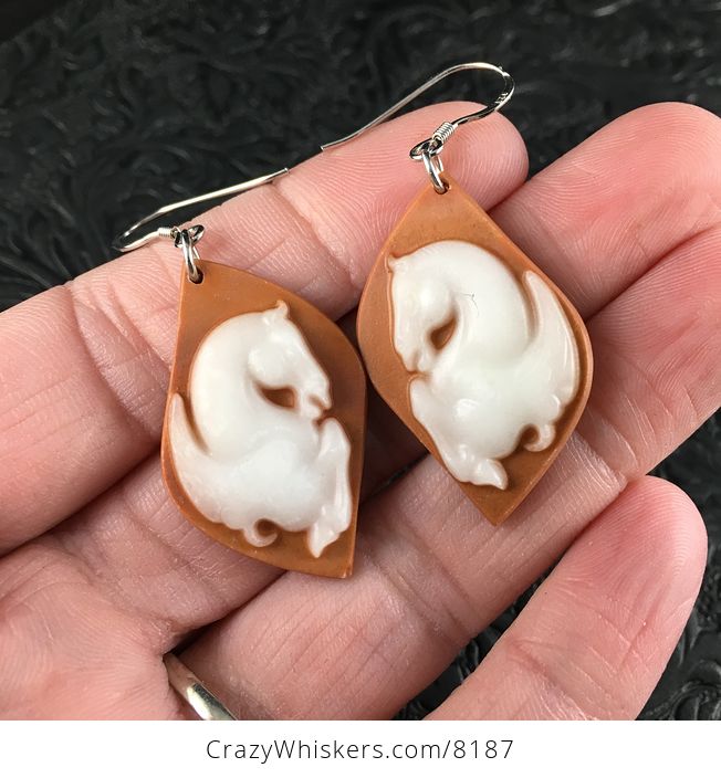 Orange Jasper and White Jade Pegasus Earrings - #cor4QuntLho-1