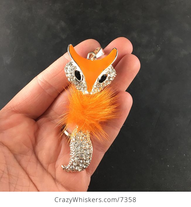 Orange Puff and Rhinestone Wiggly Fox Bling Pendant Jewelry Necklace - #OUYWHiJuo9E-2