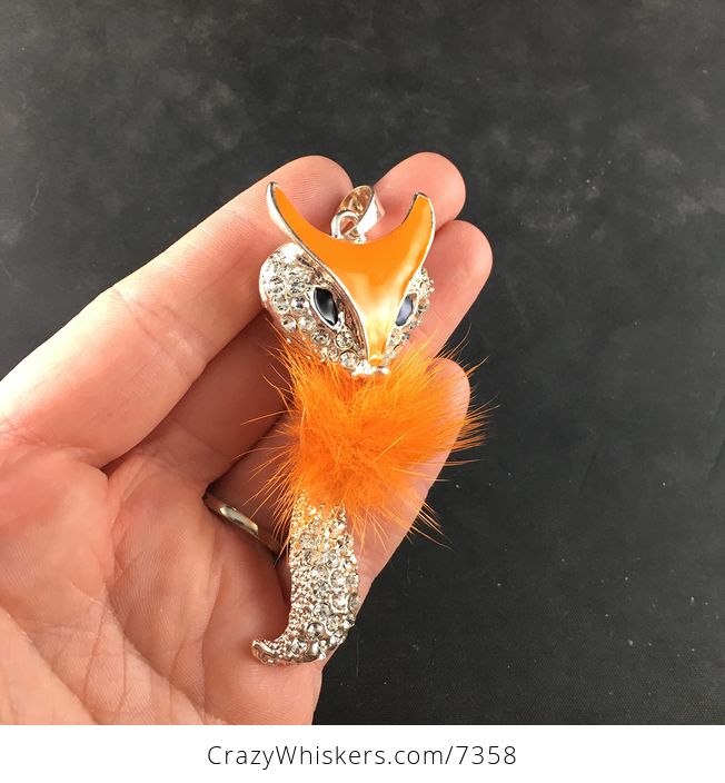 Orange Puff and Rhinestone Wiggly Fox Bling Pendant Jewelry Necklace - #OUYWHiJuo9E-3
