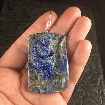 Orangutan Monkey Carved in Lapis Lazuli Stone Pendant Jewelry #rnTa1Z4onVY