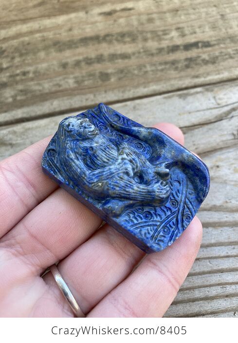 Orangutan Monkey Carved in Lapis Lazuli Stone Pendant Jewelry - #P5n6DTJM6Rc-3