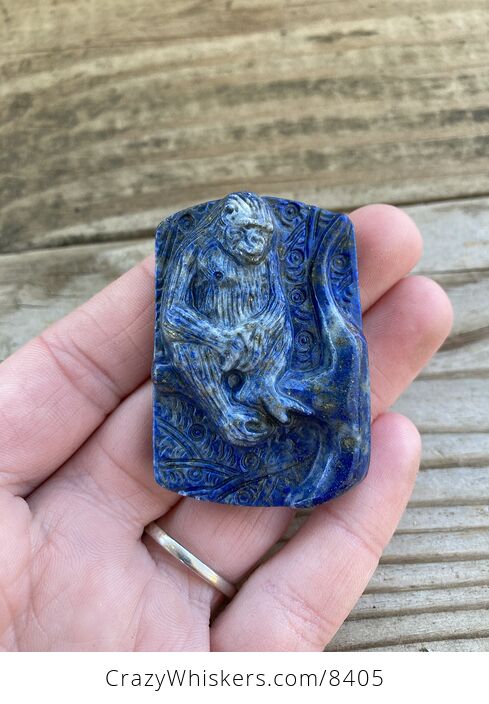 Orangutan Monkey Carved in Lapis Lazuli Stone Pendant Jewelry - #P5n6DTJM6Rc-1