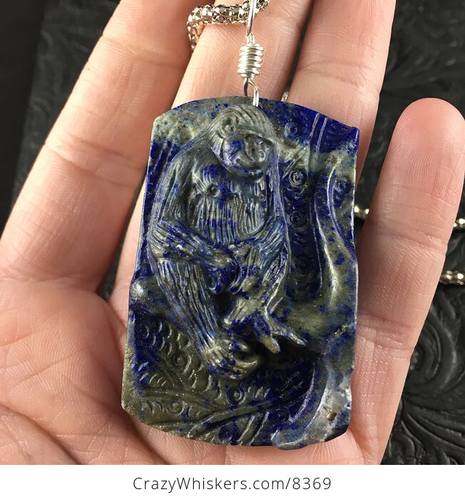 Orangutan Monkey Carved in Lapis Lazuli Stone Pendant Necklace Jewelry - #vhT06u98yD8-4