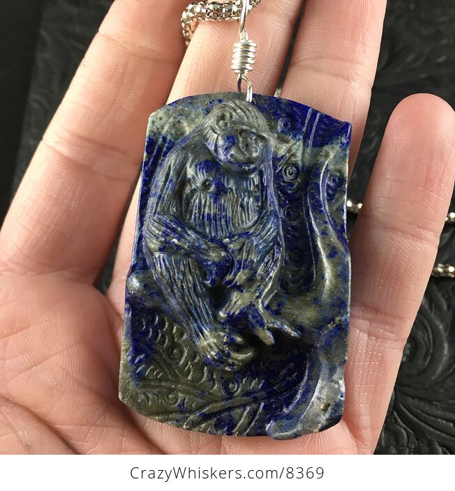 Orangutan Monkey Carved in Lapis Lazuli Stone Pendant Necklace Jewelry - #vhT06u98yD8-1