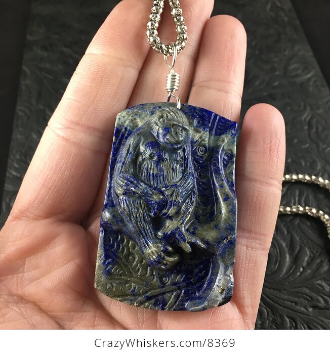 Orangutan Monkey Carved in Lapis Lazuli Stone Pendant Necklace Jewelry - #vhT06u98yD8-3