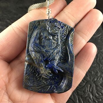 Orangutan Monkey Carved Lapis Lazuli Stone Pendant Necklace Jewelry #PoYEySHVyh4