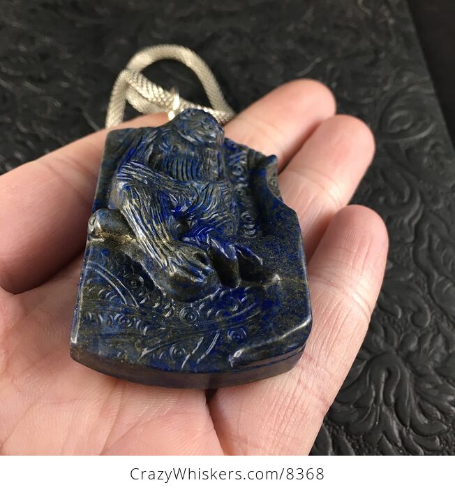 Orangutan Monkey Carved Lapis Lazuli Stone Pendant Necklace Jewelry - #PoYEySHVyh4-5