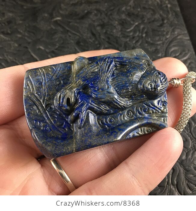 Orangutan Monkey Carved Lapis Lazuli Stone Pendant Necklace Jewelry - #PoYEySHVyh4-6