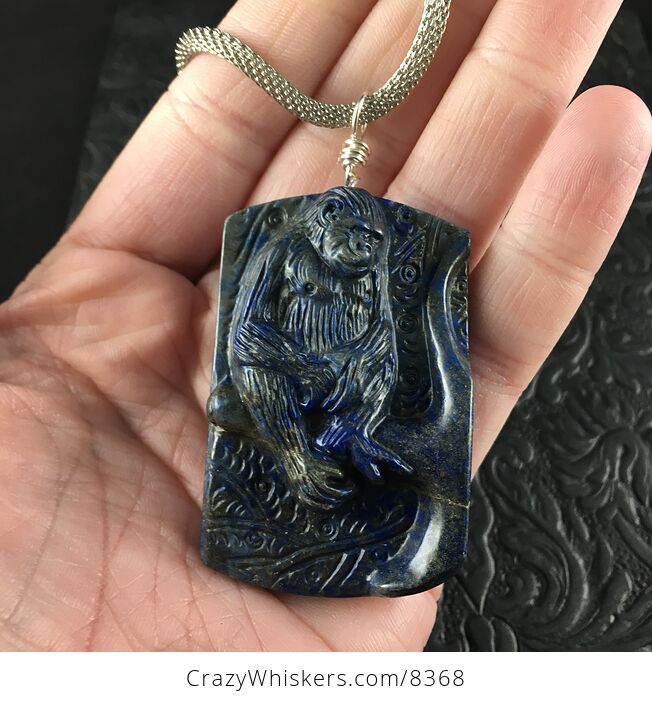 Orangutan Monkey Carved Lapis Lazuli Stone Pendant Necklace Jewelry - #PoYEySHVyh4-4