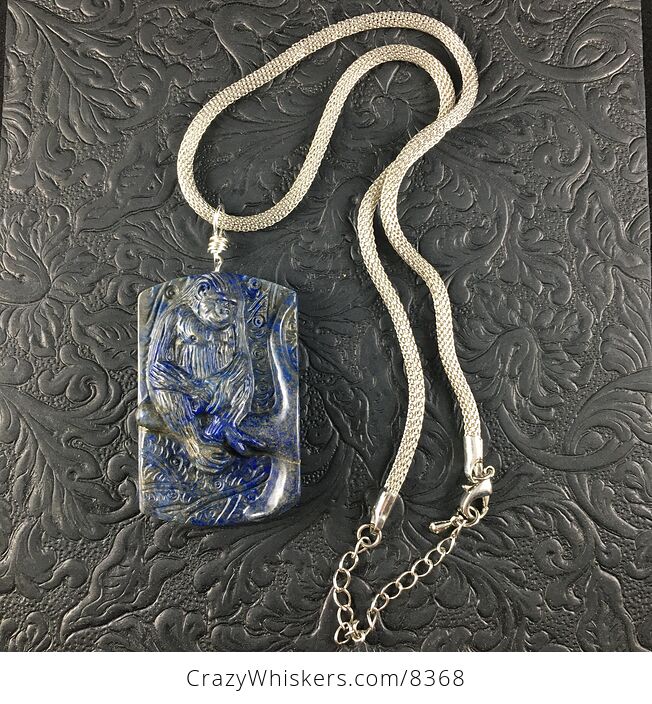 Orangutan Monkey Carved Lapis Lazuli Stone Pendant Necklace Jewelry - #PoYEySHVyh4-2
