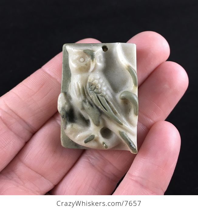 Owl Carved Ribbon Jasper Stone Pendant Jewelry - #GXr1Bu2GbI4-1