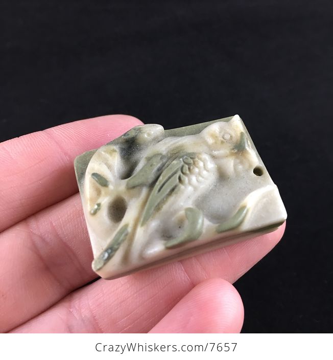 Owl Carved Ribbon Jasper Stone Pendant Jewelry - #GXr1Bu2GbI4-3
