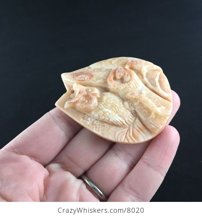 Owl Lizard and Bird Carved in Red Jasper Stone Pendant Jewelry - #tUIqYC3Wrws-4