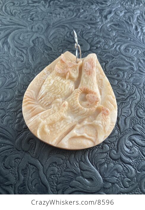 Owl Lizard Squirrel and Bird Carved in Jasper Stone Pendant Jewelry - #K5EDWsbLff4-3